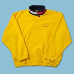 Vintage Tommy Hilfiger Mens Yellow Fleece Pullover 1/4 Zip Size XL
